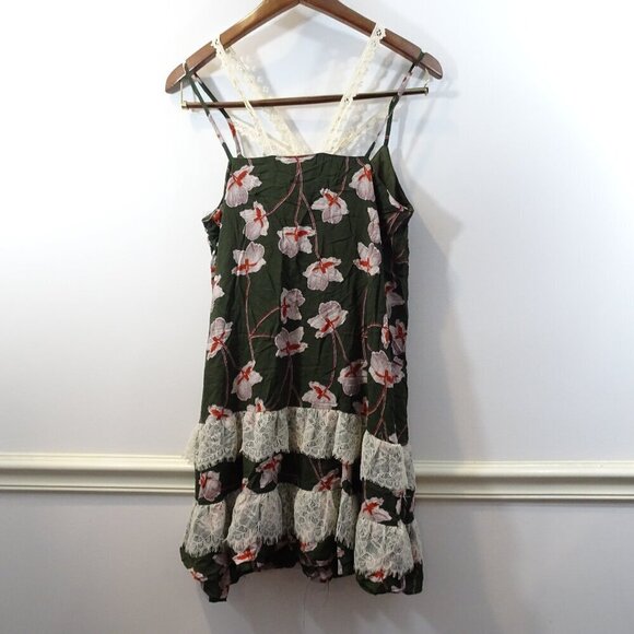 Entro Anthropologie Size M Floral Babydoll Flowy Romantic Fun Dress Strappy Gree - Picture 8 of 10